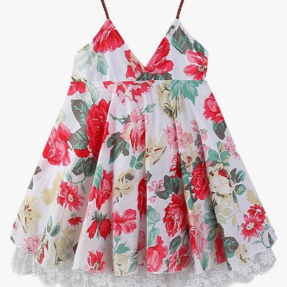 GirlsFloral Dress with Lace Trim - NWT